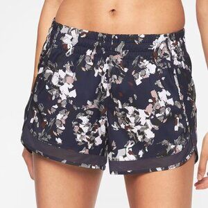Athleta Printed Mesh Racer Run Short 4" - FLAWED - XS Confetti Floral Midnight